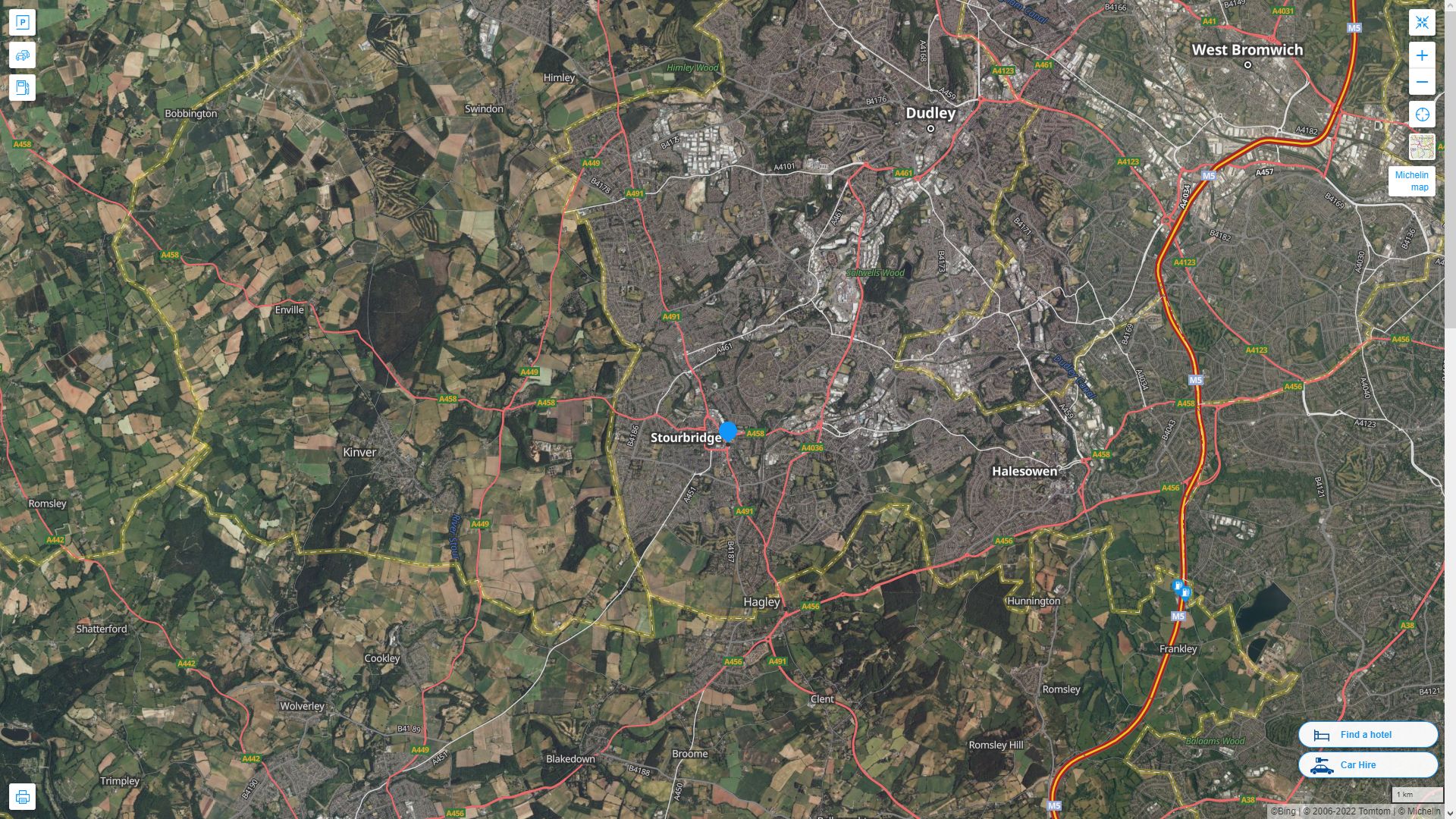 Stourbridge Royaume Uni Autoroute et carte routiere avec vue satellite